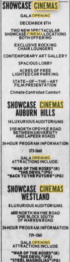Showcase Cinemas Auburn Hills - Opening Ad Dec 2 1989